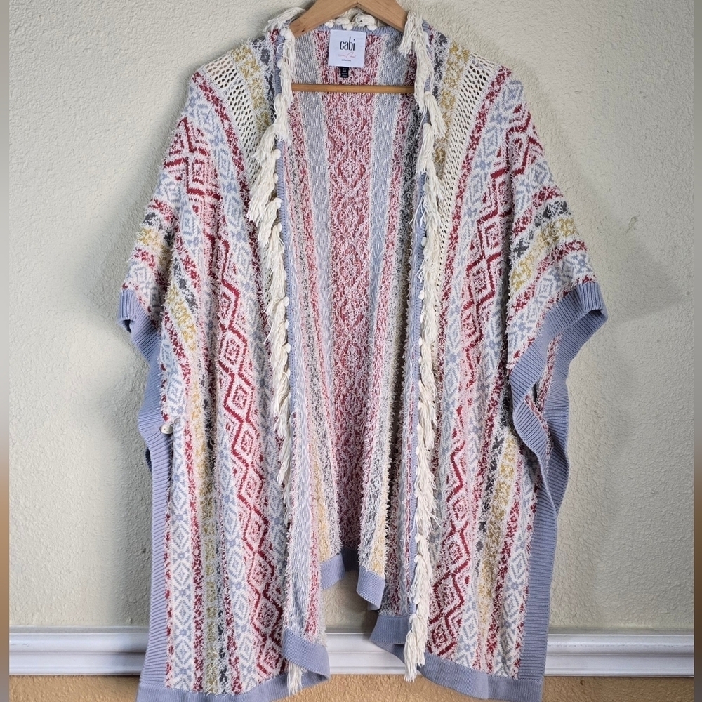 CAbi Siesta Multicolor Fringe Open Front Cardigan Boho Poncho Size XS/S - Picture 2 of 15